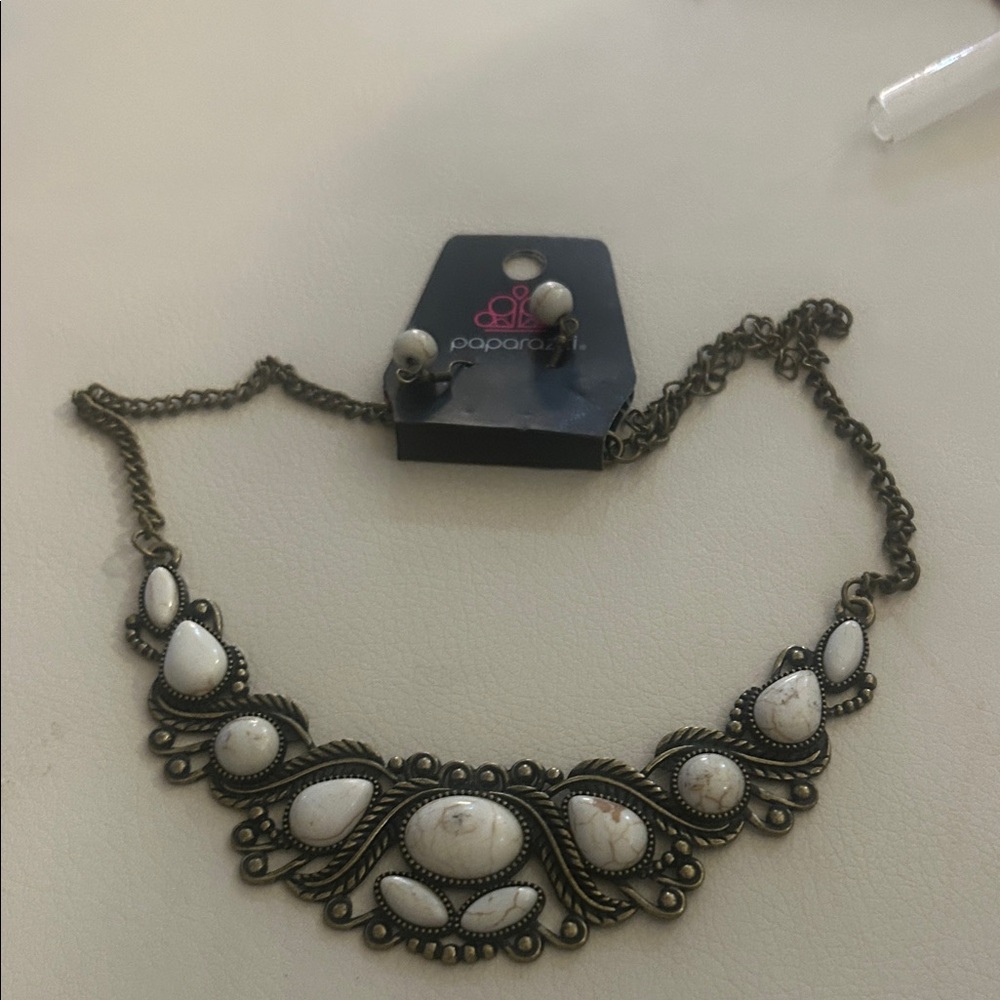 Paparazzi Vintage Gold Necklace with Cream Accents